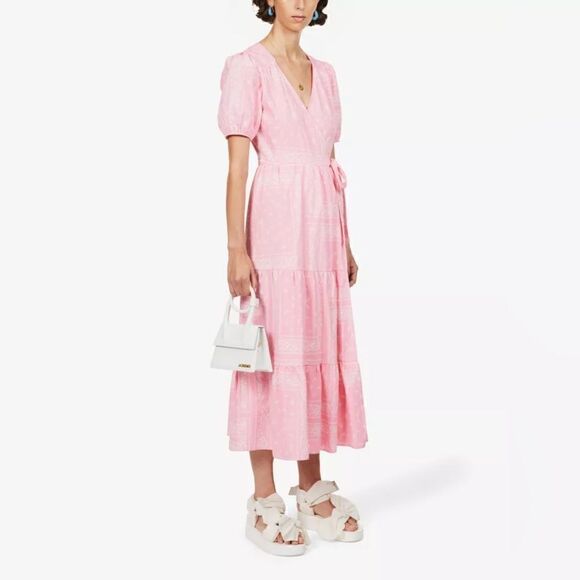 NEVER FULLY DRESSED Bandana V-neck organic-cotton midi wrap dress - Picture 1 of 4